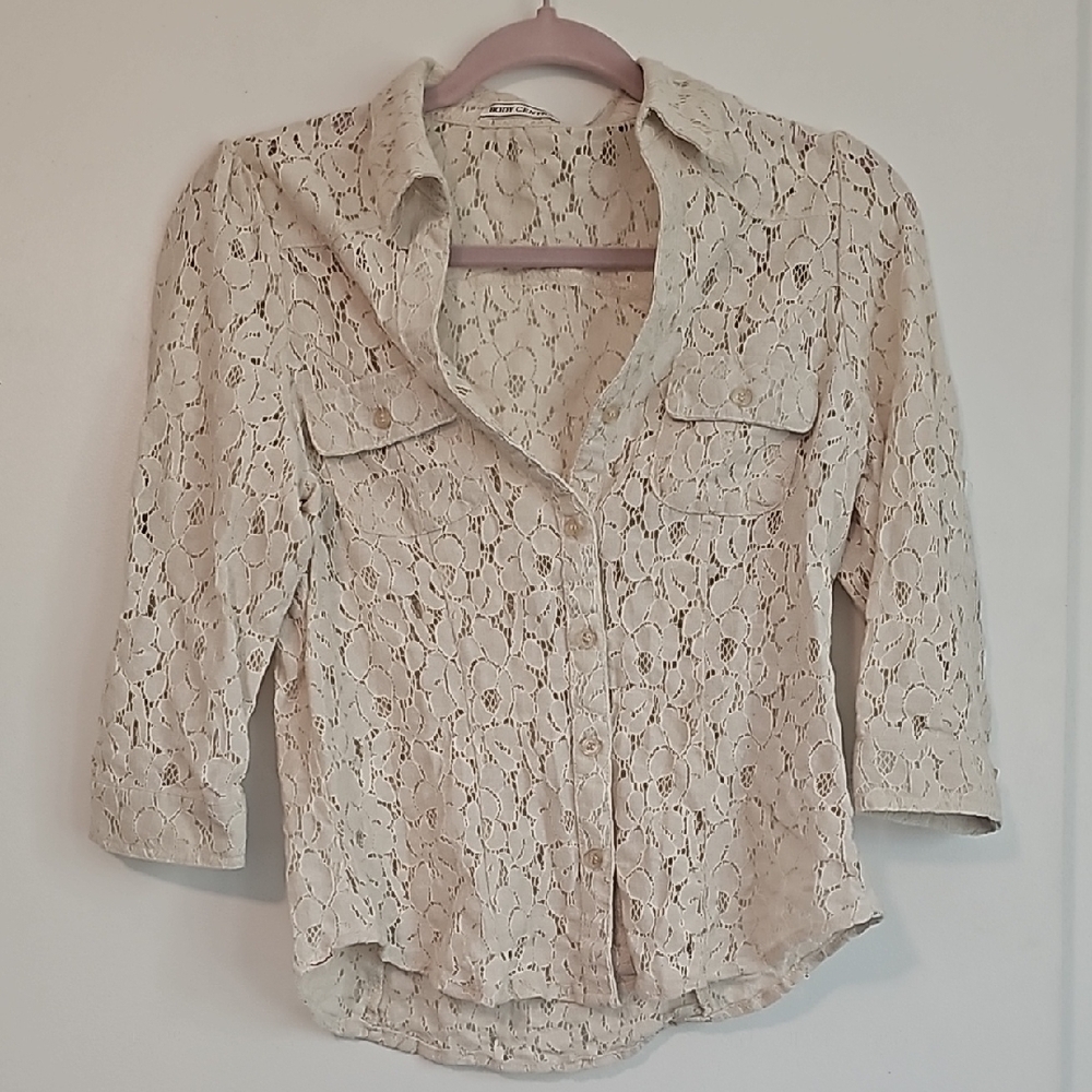 Women's Cream Lace Button-Up Top